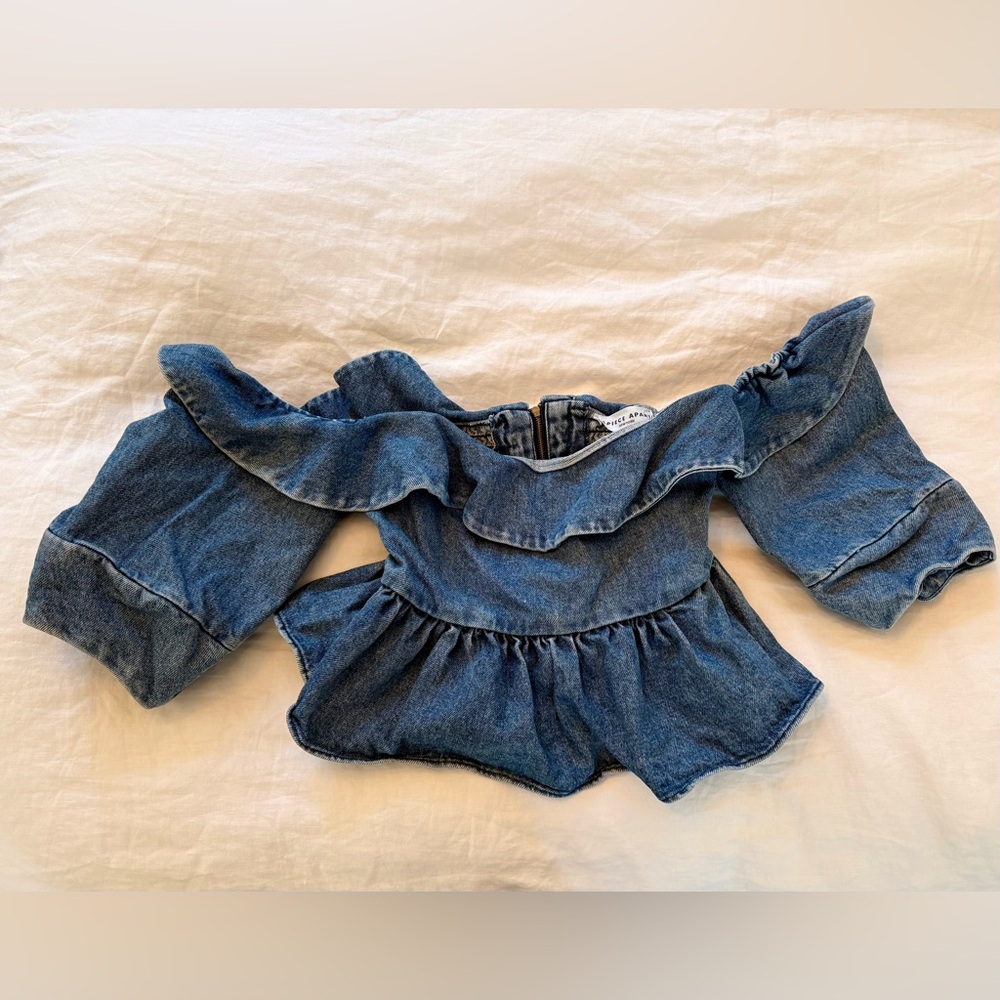Apiece Apart Blue Denim Off-should Crop Top Size M Brand New